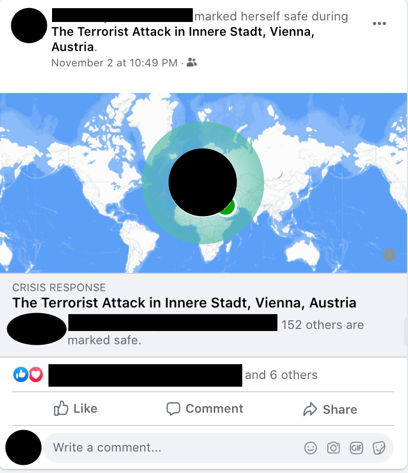 Screenshot von Facebooks Safety Check